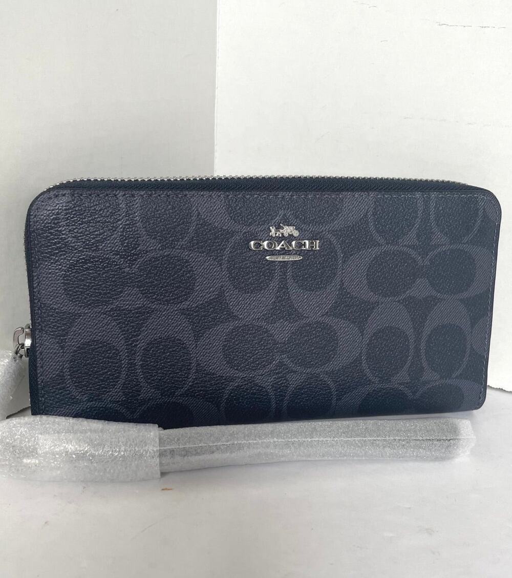 Coach C4452 Long Zip Phone Wallet Midnight Navy Canvas Wristlet
